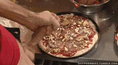 Cum on Pizza: Cuckold wanking sperm on his pizza