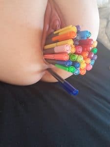 Pens in the pussy - Bonus pen in ass