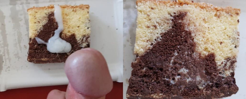 Squirting sperm on cake (cum cake) 