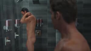Cock comparison in the shower at the fitness center